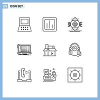 Set of 9 Modern UI Icons Symbols Signs for laptop coding ubicomp app concept Editable Vector Design Elements