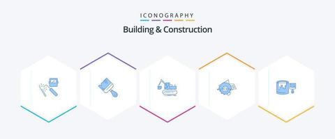 edificio y construcción 25 paquete de iconos azules que incluye reparación. Sierra circular. pintura. edificio. camión vector