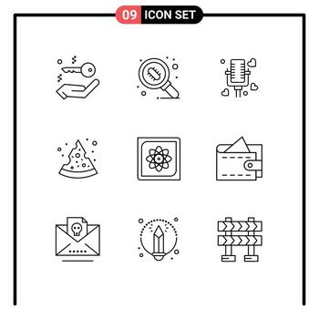 Pack of 9 Modern Outlines Signs and Symbols for Web Print Media such as data computer love computation food Editable Vector Design Elements