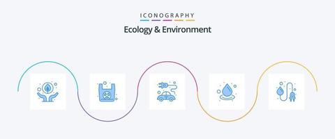Ecology And Environment Blue 5 Icon Pack Including power. reuse. concept. purification. drop vector
