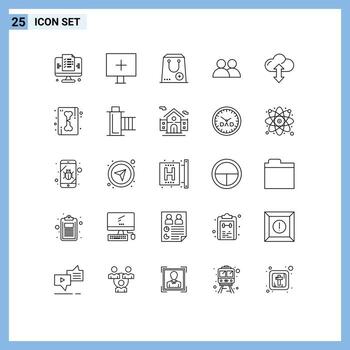 conjunto de 25 paquetes de líneas comerciales para el usuario de la nube agregar paquete de contacto elementos de diseño vectorial editables vector