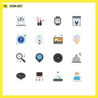 User Interface Pack of 16 Basic Flat Colors of faq web development electronic web configuration watch Editable Pack of Creative Vector Design Elements