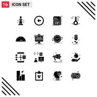 Pack of 16 Modern Solid Glyphs Signs and Symbols for Web Print Media such as performance update left weather temperature Editable Vector Design Elements