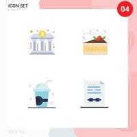 User Interface Pack of 4 Basic Flat Icons of bank fresh power party milkshake Editable Vector Design Elements