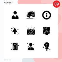 Modern Set of 9 Solid Glyphs and symbols such as communication email info direction arrows Editable Vector Design Elements