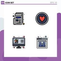 Universal Icon Symbols Group of 4 Modern Filledline Flat Colors of news online print heart display Editable Vector Design Elements