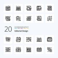 20 paquete de iconos de línea de diseño editorial como vista de arte diseño de redacción escribir vector