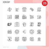 grupo de 25 líneas de signos y símbolos para la instalación del corazón magnético atraer elementos de diseño de vectores editables de etiquetas