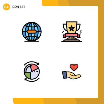 Set of 4 Modern UI Icons Symbols Signs for earth data internet win graph Editable Vector Design Elements