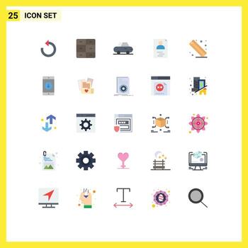 conjunto de colores planos de interfaz móvil de 25 pictogramas de regla de automóvil de escuela móvil reanudar elementos de diseño de vector editables