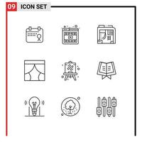 Group of 9 Outlines Signs and Symbols for easel theater atx stage curtain Editable Vector Design Elements