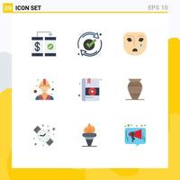 Pictogram Set of 9 Simple Flat Colors of medical labour reload builder mask Editable Vector Design Elements