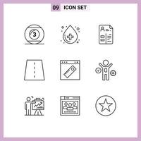 Pictogram Set of 9 Simple Outlines of highway creative medical construction portfolio Editable Vector Design Elements