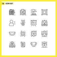 Modern Set of 16 Outlines Pictograph of education corner transfer game cold Editable Vector Design Elements