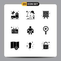 Group of 9 Solid Glyphs Signs and Symbols for worker office brush man student card Editable Vector Design Elements