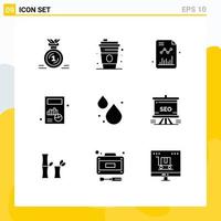 Set of 9 Modern UI Icons Symbols Signs for droop graph business chart business Editable Vector Design Elements