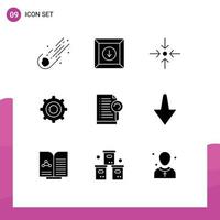 9 iconos creativos, signos y símbolos modernos del archivo del servidor, documento de flecha, configuración de elementos de diseño vectorial editables vector