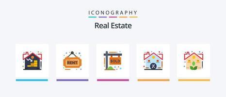 Real Estate Flat 5 Icon Pack Including garden. sale. house. real. discount. Creative Icons Design vector