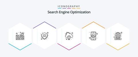 paquete de iconos de 25 líneas seo que incluye todo el mundo. Registro de Dominio. idea. dominio. móvil vector