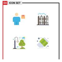 paquete de 4 signos y símbolos de iconos planos modernos para medios de impresión web, como el paquete de la ciudad de avatar, elementos de diseño de vectores editables de recreación viva