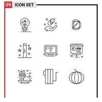 Outline Pack of 9 Universal Symbols of computer magic lab holidays day Editable Vector Design Elements