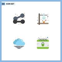 Group of 4 Modern Flat Icons Set for dumbbell cloud weightlifting heat weather Editable Vector Design Elements