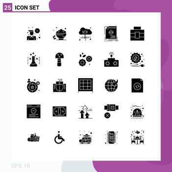 Set of 25 Vector Solid Glyphs on Grid for briefcase magazine open leaflet ad Editable Vector Design Elements