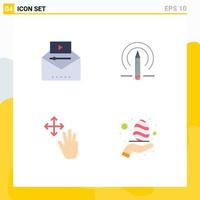 Modern Set of 4 Flat Icons and symbols such as famous video three video marketing pencil gestures Editable Vector Design Elements