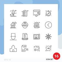 Set of 16 Commercial Outlines pack for flag cooker money chef hat guide Editable Vector Design Elements