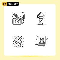 Set of 4 Commercial Filledline Flat Colors pack for images award camera study recognition Editable Vector Design Elements