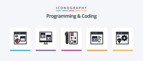 la línea de programación y codificación llenó el paquete de 5 iconos, incluida la codificación. aplicación desarrollo. desarrollo. codificación. diseño de iconos creativos vector