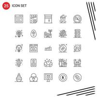 Mobile Interface Line Set of 25 Pictograms of drink cake paper rolled interior Editable Vector Design Elements