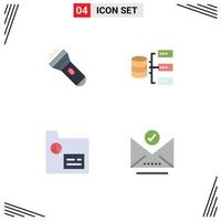 User Interface Pack of 4 Basic Flat Icons of flashlight finance flash base records Editable Vector Design Elements