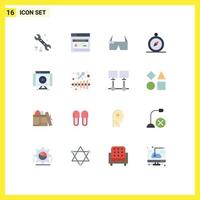 16 Thematic Vector Flat Colors and Editable Symbols of video multimedia google glass movie navigation Editable Pack of Creative Vector Design Elements