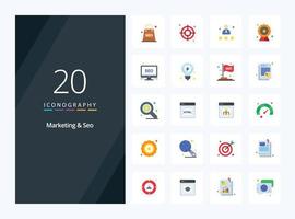 20 Marketing And Seo Flat Color icon for presentation vector