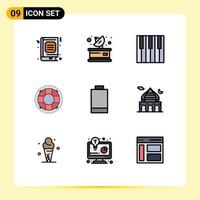 Set of 9 Modern UI Icons Symbols Signs for lifesaver life receiver help piano Editable Vector Design Elements