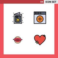 4 User Interface Filledline Flat Color Pack of modern Signs and Symbols of birthday valentines party new beauty Editable Vector Design Elements