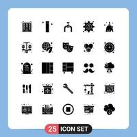 Set of 25 Vector Solid Glyphs on Grid for broom science pipeline lab cog Editable Vector Design Elements