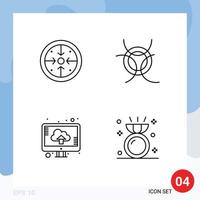 Set of 4 Modern UI Icons Symbols Signs for stages computer operation science upload Editable Vector Design Elements
