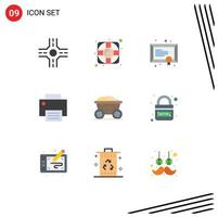 Group of 9 Flat Colors Signs and Symbols for domain food computers cart printer Editable Vector Design Elements