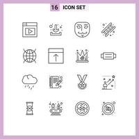 Group of 16 Outlines Signs and Symbols for wifi internet of things mask internet service Editable Vector Design Elements