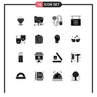 Set of 16 Commercial Solid Glyphs pack for shop halloween file board mouse Editable Vector Design Elements