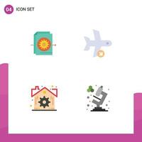 Pack of 4 creative Flat Icons of document estate settings plane settings Editable Vector Design Elements