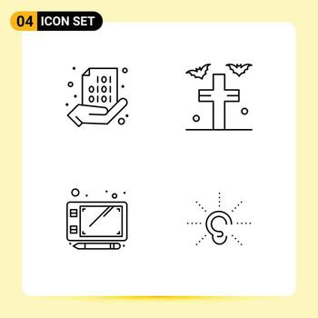 conjunto de 4 colores planos de línea de relleno de vector en cuadrícula para elementos de diseño de vector editables de tableta de tumba de mano de lápiz de código