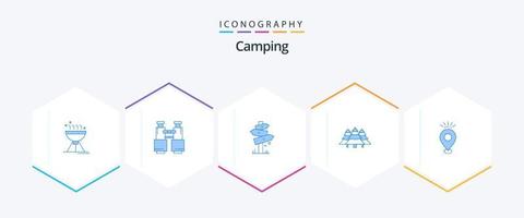 camping 25 paquete de iconos azules que incluye la jungla. bosque. cámping. etiqueta. cámping vector