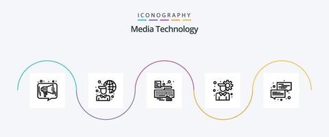 paquete de iconos de la línea 5 de tecnología de medios que incluye conversación. configuración del usuario. red. configuración. adjuntar vector