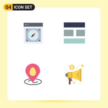 paquete de 4 iconos planos creativos de ubicación del navegador safari edición mapa elementos de diseño vectorial editables vector