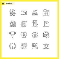 Editable Vector Line Pack of 16 Simple Outlines of revenue income building restore folder Editable Vector Design Elements