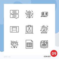 9 Universal Outline Signs Symbols of medical diagnosis identity clipboard audiotape Editable Vector Design Elements