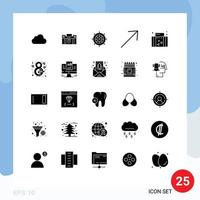 25 Universal Solid Glyph Signs Symbols of up arrow portfolio steering the boat holiday Editable Vector Design Elements